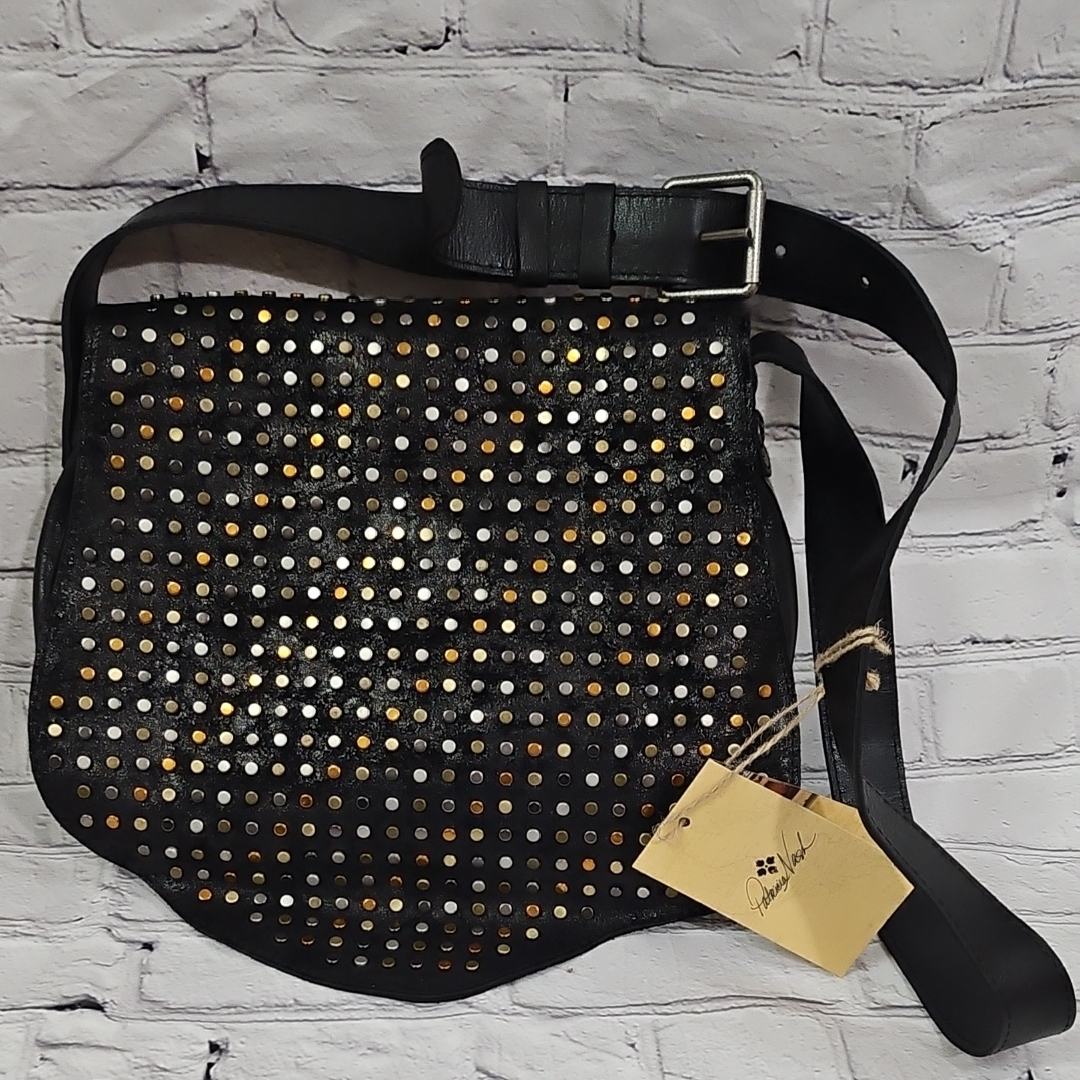 New! Patricia Nash Studded Black Leather Crossbody Shoulder Bag!!